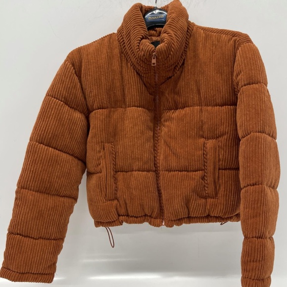 7 For All Mankind Brown Corduroy Cropped Puffer Jacket - Picture 9 of 12